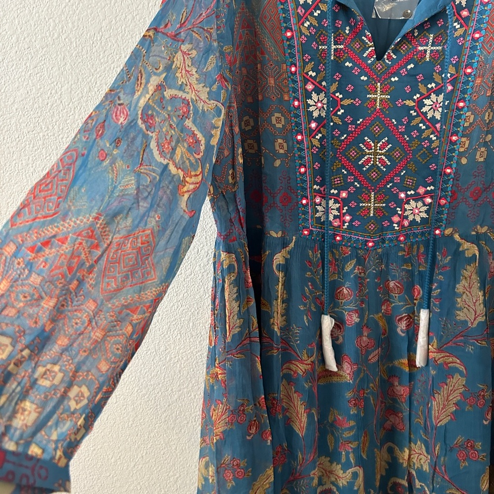 Soft Surroundings Teal Floral Embroidered Maxi Dress - Picture 3 of 9